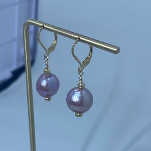 Elegant Natural Pink Baroque Pearl Drop Earrings - Gold Filled